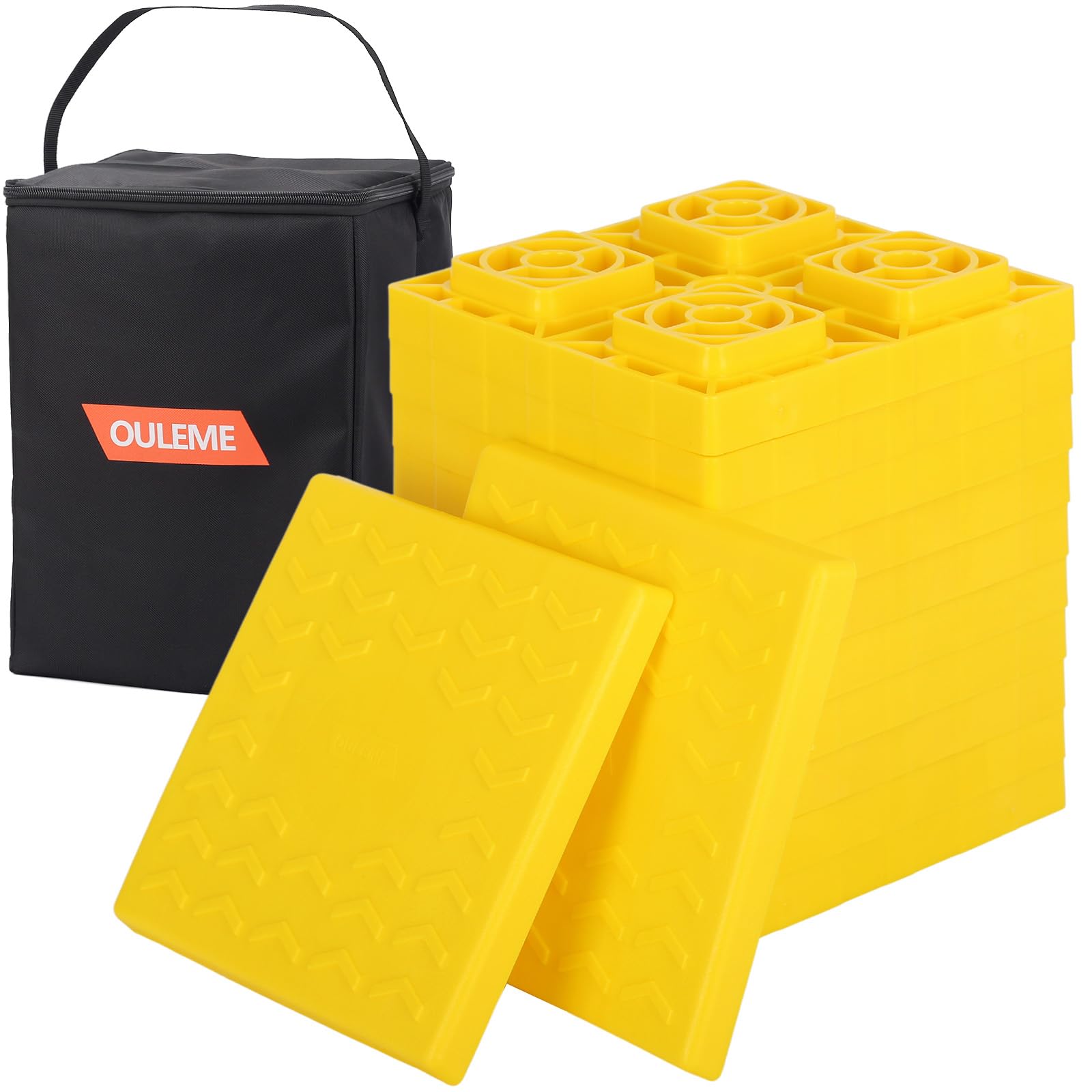 Photo 1 of OULEME 12 Pack RV Leveling Blocks, Stackable Jack Blocks, Interlocking Leveling Pads with Carrying Bag, for Camper Travel Trailer