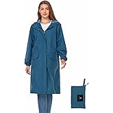 SaphiRose Women's Long Rain Jacket Waterproof Lightweight Hooded Raincoat Packable Knee Length Rain coat