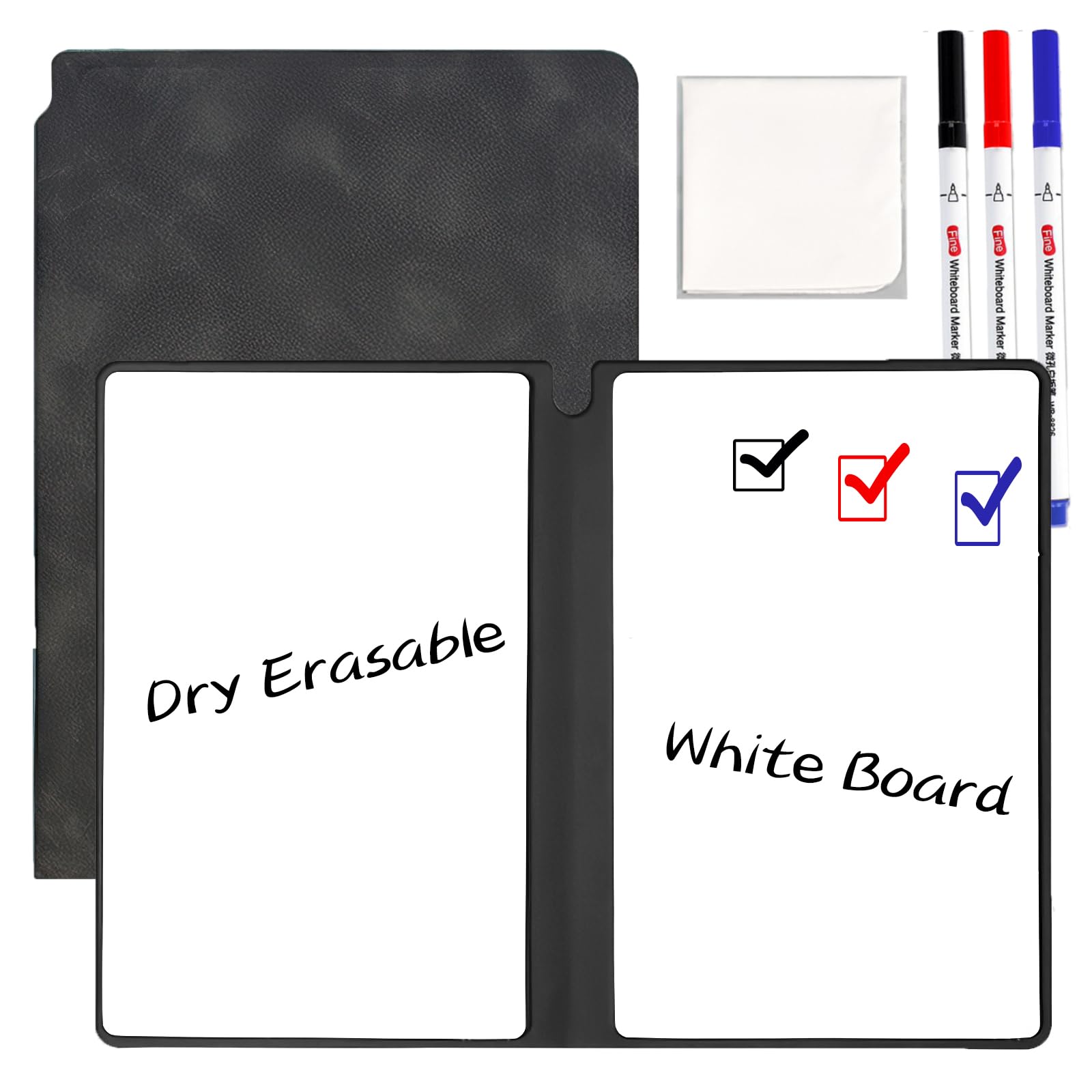 Marte Vanci Small Whiteboard Notebook, A5 Mini Whiteboard with Pen & Wipe, Portable Dry Erase White Board, Reusable Notepad for Office Home School Lists Study Notes Memo Drafts Reminders Black