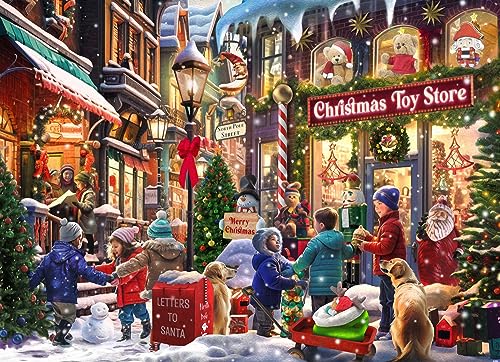 Vermont Christmas Company Christmas Toy Store Jigsaw Puzzle 1000 Piece - Holiday Puzzle - Fully Interlocking & Randomly Shaped Pieces - 26 5/8