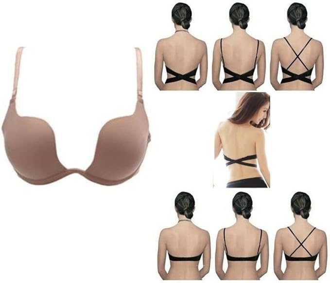 Amazon 背中あき バックレス 7way ブラジャー ワンピース ドレス ダンス インナー 下着 シームレス ブラ 延長 ストラップ ベルト ベージュ80b ブラジャー 通販