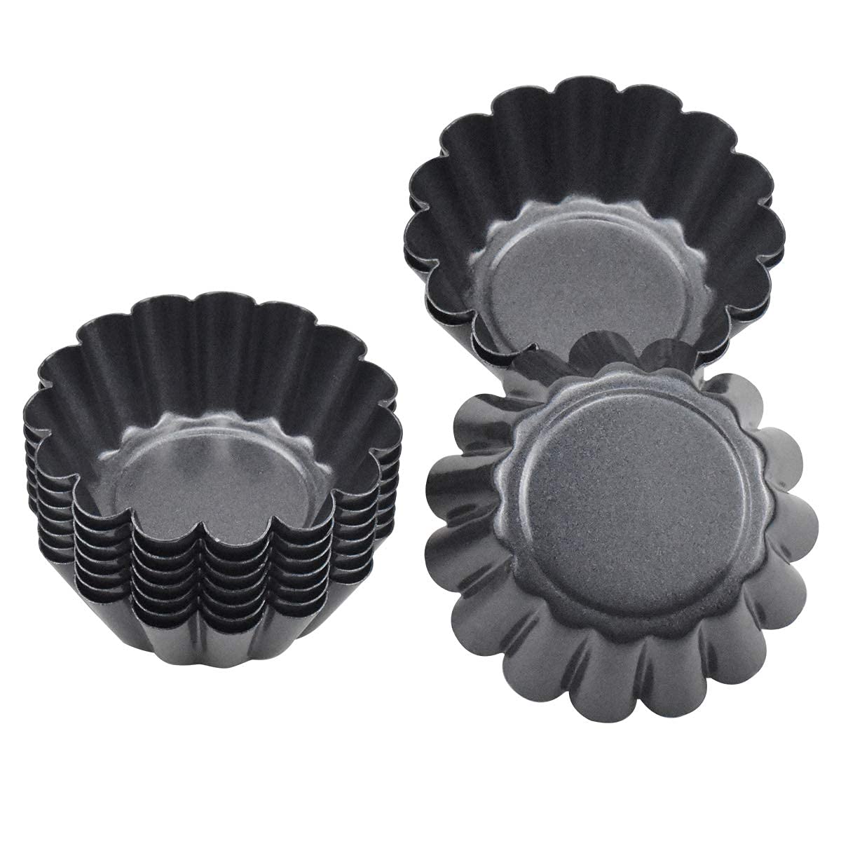 10pcs Egg Tart Tin, 6.5cm x 2.3cm Cupcake Cup Mould, Resuable Tart Mold Mini, Non Stick Muffin Cases Carbon Steel Pudding Tartlet Mold for Kitchen Cake Baking Tool