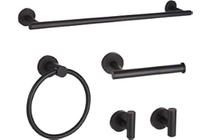 Ntipox Matte Black Bathroom Hardware Set 5 Piece, Stainless Steel Towel Bar Set 24 Inch,Toilet Paper Holder,Towel Ring Holder