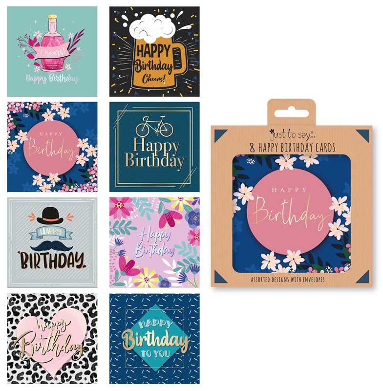 Pack of 8 Mixed Assorted Happy Birthday Adult Cards Greeting Card Mum & Dad