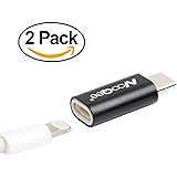 Lightning to USB Type C Adapter 2-Pack, NooQee 8-Pin Lightning Female to Type C(USB C) Male Charge and Sync Adapter for Galaxy S8/S8 Plus, all Type C Devices via Lightning Cable- Black/Silver