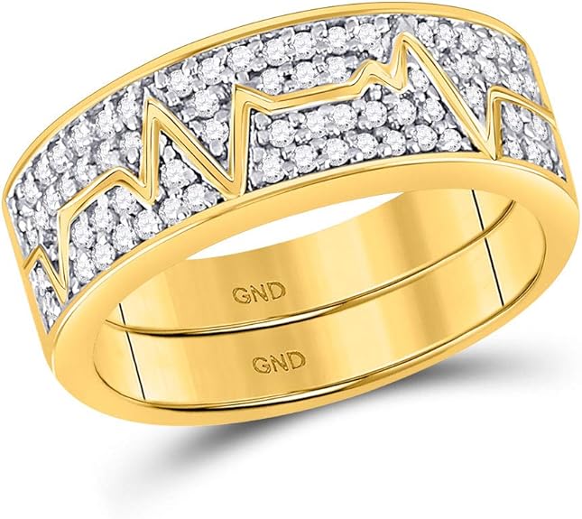 Diamond Ring Solid 10k Yellow Gold Ladies 2Piece Heartbeat