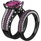 Bridal Sets Luxury Black Gold Plated Womens Wedding Ring Sets Princess cut 8mm Blue Cz Engagement Ring Sets