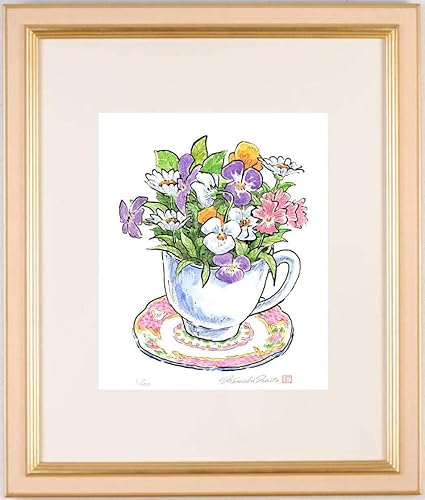 Amazon 内藤謙一 スタイル 8 花 絵画 マーガレット パンジー 静物画 ジークレー 版画 額付き 版画 彫刻 通販