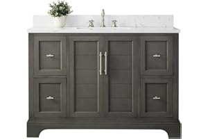 HOMEBEYOND 48 Inch Bathroom Vanity with Single Sink & Ceramic Top, Vanity Cabinet with Center Countertop Basin, Soft-Closing Doors, Backsplash,Sliver Grey