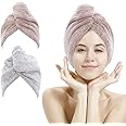 M-bestl 2 Pack Hair Towel Wrap,Rapid Carbon Fiber Hair Drying Towel with Buttons, Microfiber Hair Towel for Drying Curly Hair,Anti-frizz (Star Gray⋆ Pink)