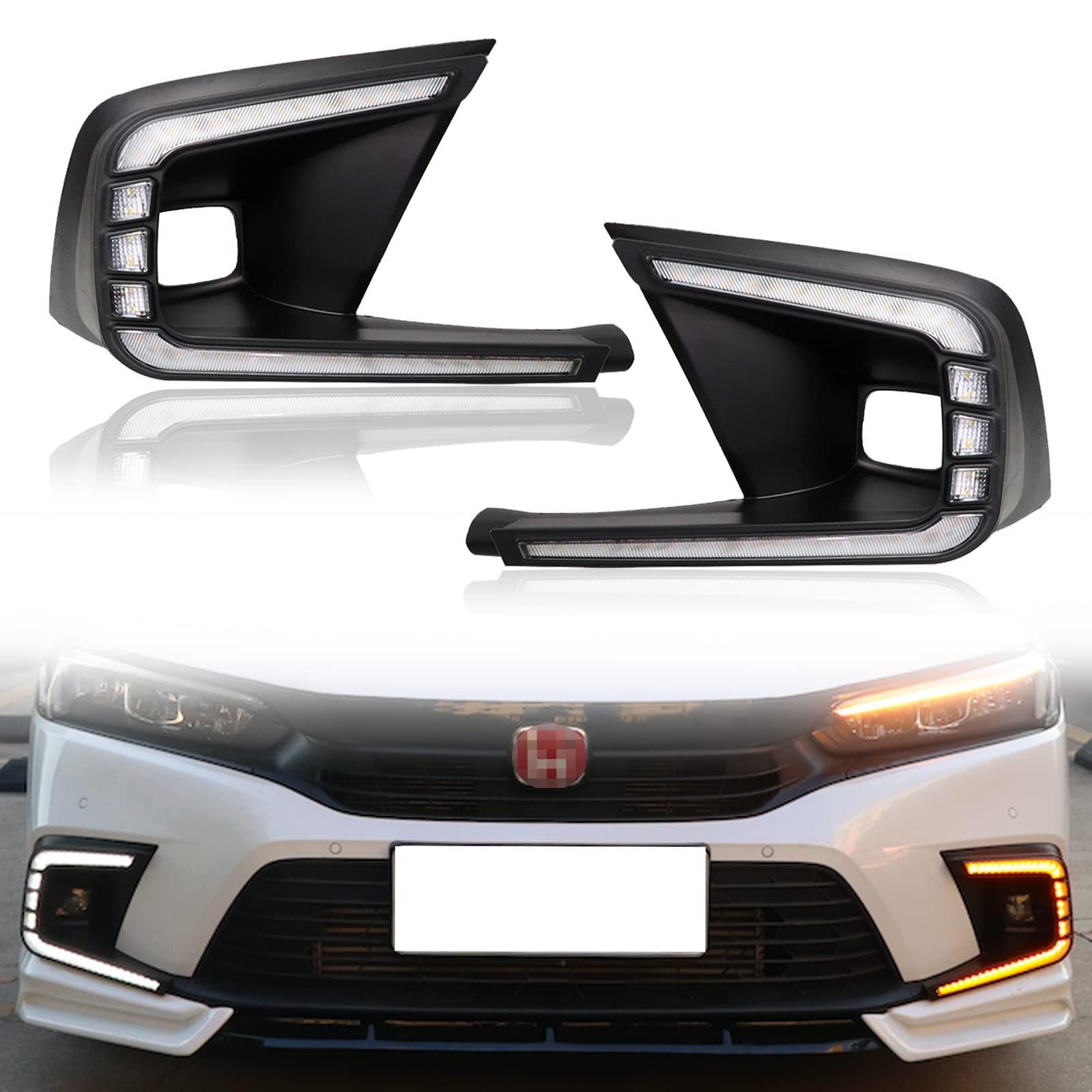 Photo 1 of GEEGEETOP Switchback White/Amber LED Front Fog Daytime Sequential Running Lamp Flash LED Turn Signal Feature Accessories Compatible with Honda Civic 2021 2022 4-Door Sedan (Front Fog light)