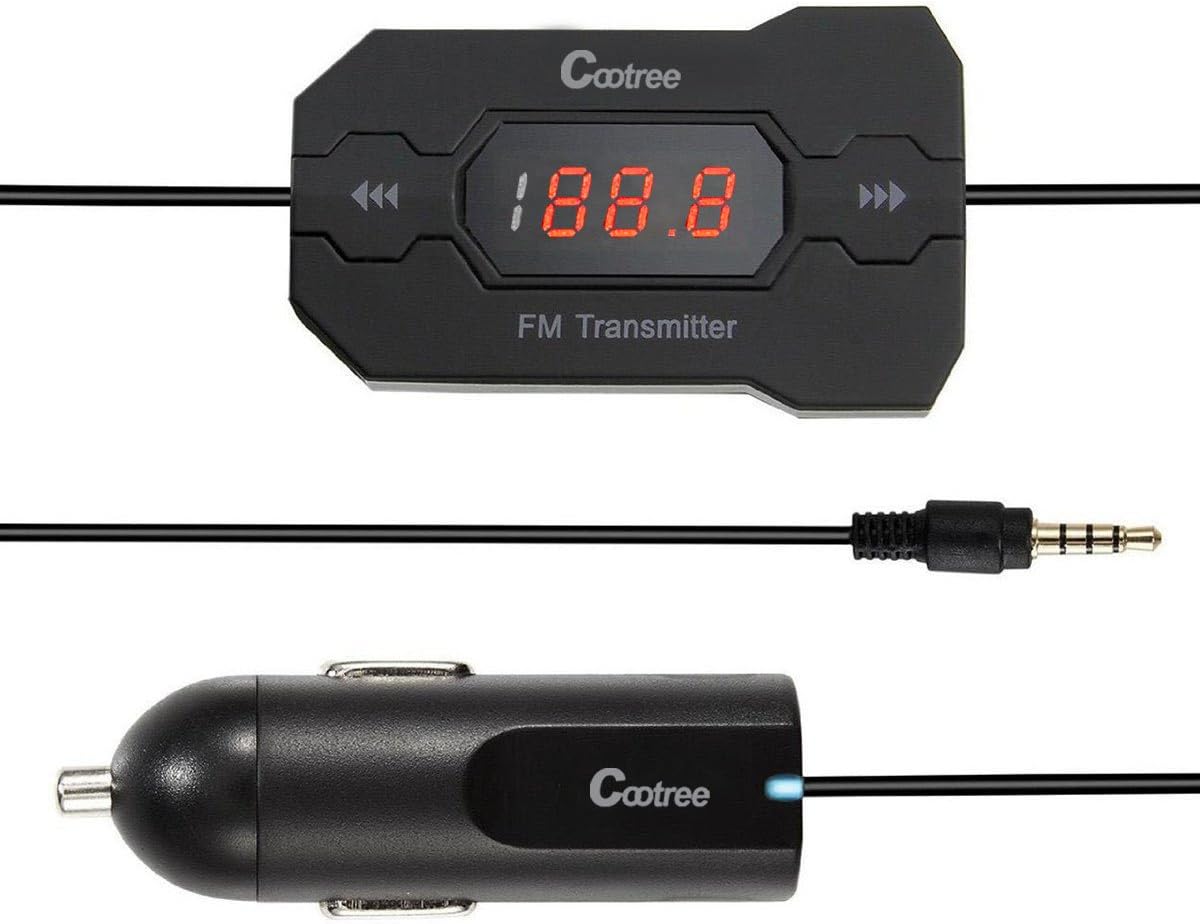 [New Version] Cootree Wireless in Car FM Transmitter with Hands-Free Calling & USB Car charger for most Smartphones, iPhone 6 6Plus 5 5S 4S 4,iPod, Samsung, Motorola Droid X ,HTC One(M8) (Black)