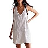 ebossy Women's Vintage Denim Dress Loose V Neck Sleeveless A-line Jean Overall Mini Dress with Pockets