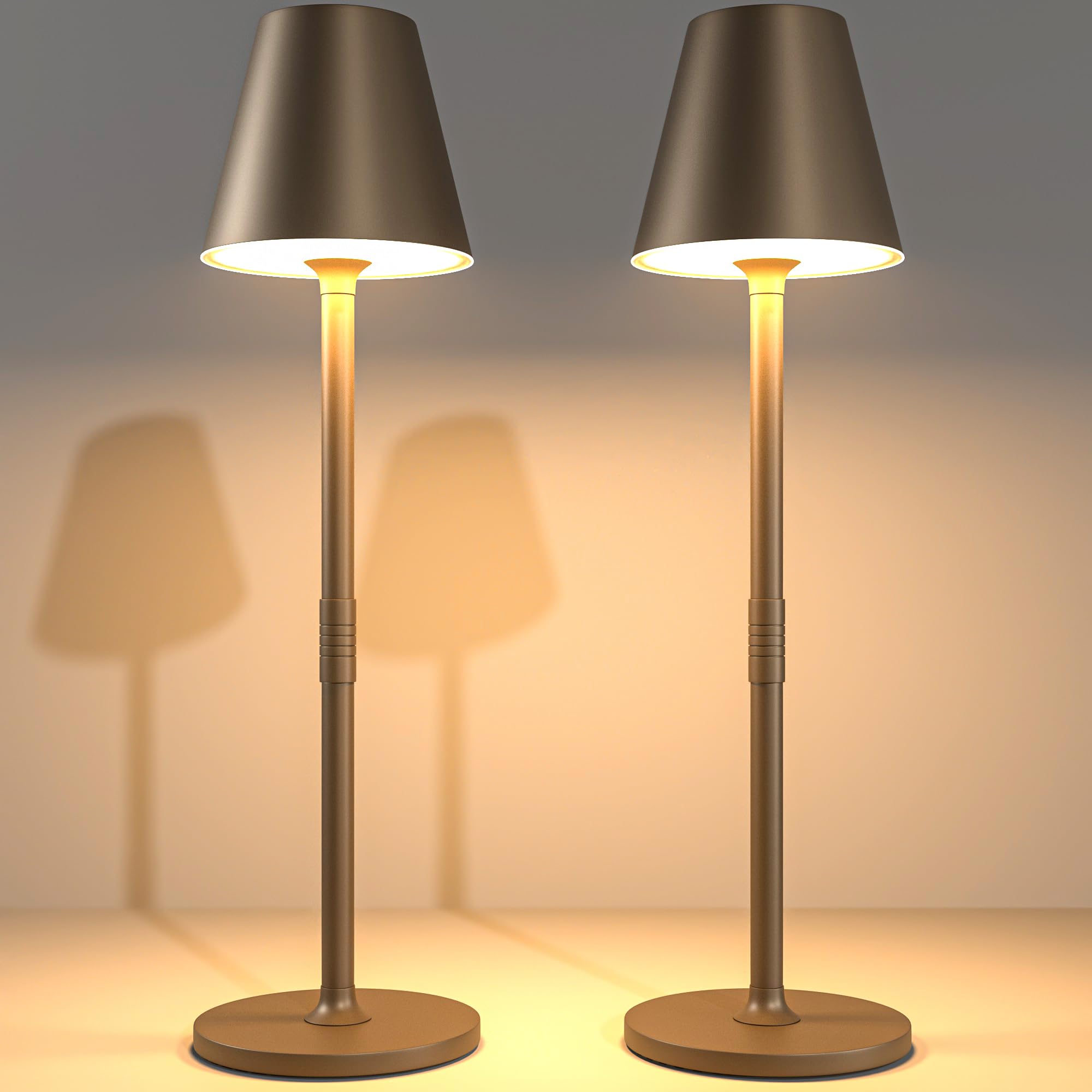 Photo 1 of 2 Pack LED CordlessTable Lamp,4000mAh Rechargeable Battery Desk lamp,3 Level Brightness Portable Night Light, Minimalist Design, for Couple Dinner/Coffee Table/Restaurant/Bedroom(2Pack Khaki)
