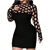 SHENHE Women's Plus Size Hollow Out Long Sleeve Bodycon Dress Crew Neck Party Club Rave Mini Dresses