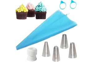 Piping Bags and Tips Set,8pcs Cake Decorating Kit with 1pcs Reusable Icing Pastry Bag, 4 Different Icing Bags Tips, 1 Piping 