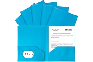 EEHZTSI Plastic Folders with Pockets,2-Pocket Poly Folders Holds 8-1/2" x 11" Paper for School/Office/Home (Lake Blue, 12-Pack)