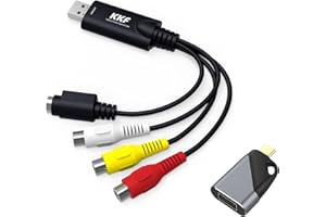 Kkf RCA AV to USB Video Capture Card Converter, Convert Analog VHS VCR to Digital Adapter, USB 2.0 Audio Transfer Grabber, Digitize Video DSLR DVD PS3 PS4 Camera for Windows 7 8 10 PC Mac OS (AV)