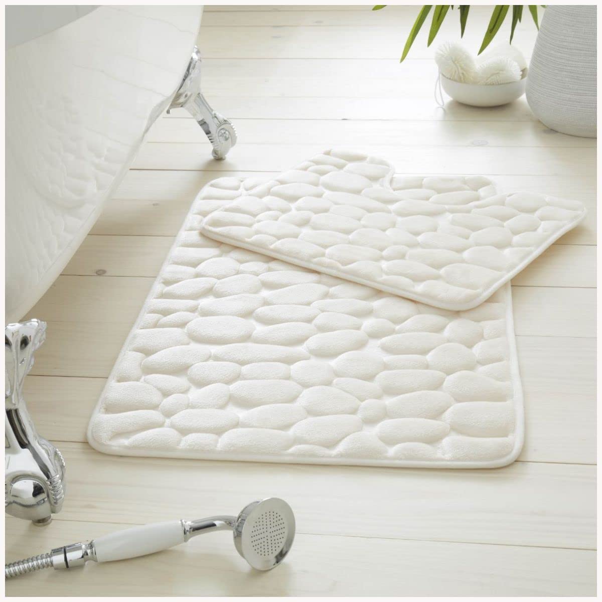 GC GAVENO CAVAILIA Premium 2 Piece Pebble Bath Mat Non Slip Pedestal Set, Extra Absorbent 100% Memory Foam Bathroom Toilet Rug, Regular (50x80, 50x40 cm), Cream