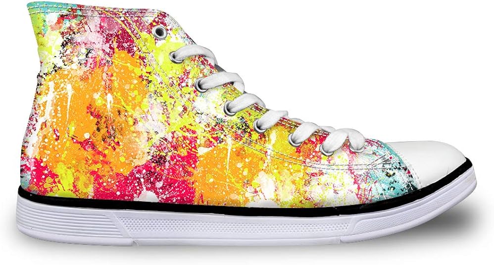 Women's High Top Canvas Shoes Fashion Trainers Colourful Doodle Print