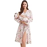 Galabloomer Maternity Robe and Baby Receiving Blanket, Matching Mommy Labor Delivery Robe and Swaddle Set