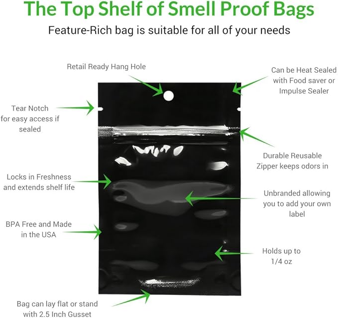 Amazon 25 Smell Proofバッグ 4 X 6インチ Made In Usa By Formlineの供給 Heat紐付きの Smelly臭気proof Baggiesロックで新鮮再利用可能なファスナー付き Unmarked Discreet 2フリーdoobチューブ含ま Formline Supply 保存容器