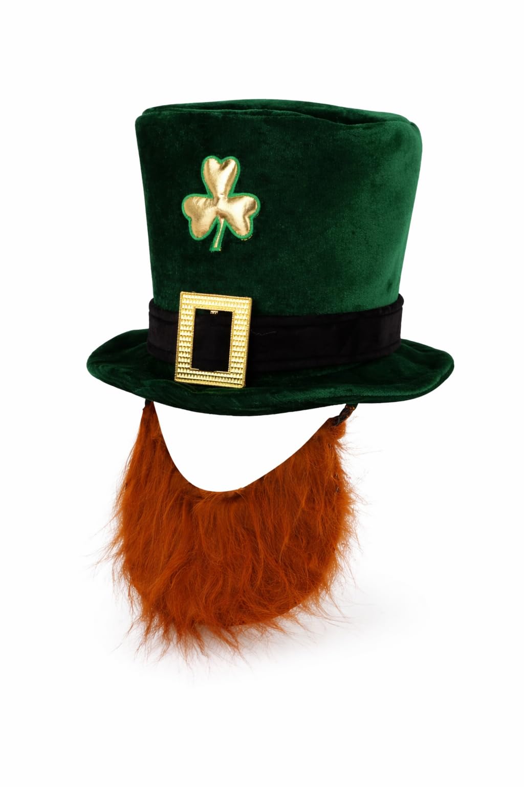 Storm&Lighthouse Green Deluxe Velvet Leprechaun Top Hat with Ginger Beard One Size St Patrick's Day Accessories Leprechaun Hat Novelty Irish Fancy Dress Accessory