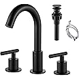 AIMOYO 2-Handle 8 inch Widespread Bathroom Sink Faucet, 3 Hole Matte Black Bathroom Faucet with 360°Swivel Spout, Pop Up Drain and High Arc, Modern Basin Faucet Mixer Taps, Deck Mount