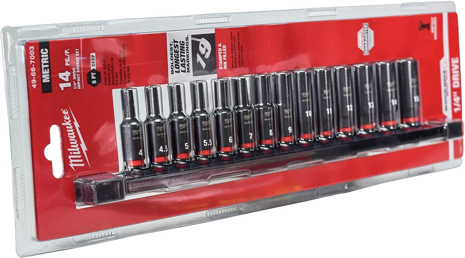 Milwaukee 49-66-7003 Shockwave Impact Duty 1/4" Drive Metric Deep 6 Point Socket Set (14 Pieces)