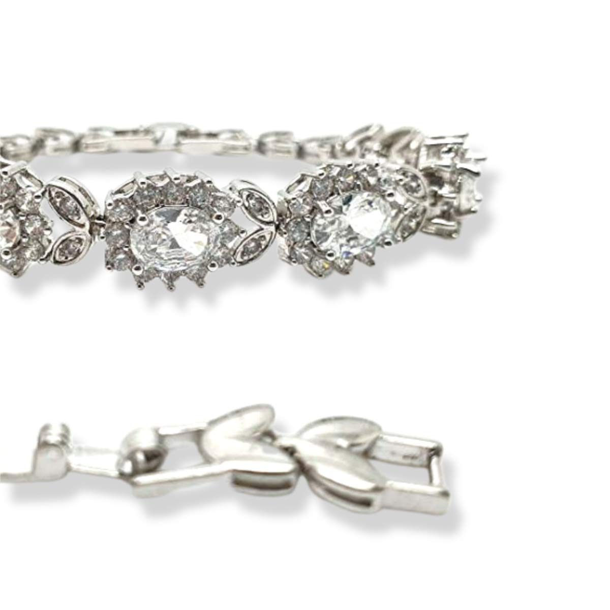 Dubai Gems White Gold Finish Flower cluster bracelet | Womens Bracelet Mum Bracelets | Women Jewellery Gifts for Her Bracelets