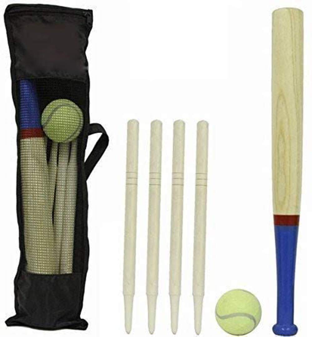 MantraRaj 6 Piece Wooden Rounders Set & Carry Bag Baseball Bat & Soft Tennis Ball Garden Fun Play Set Great for Outdoor Games with the Family
