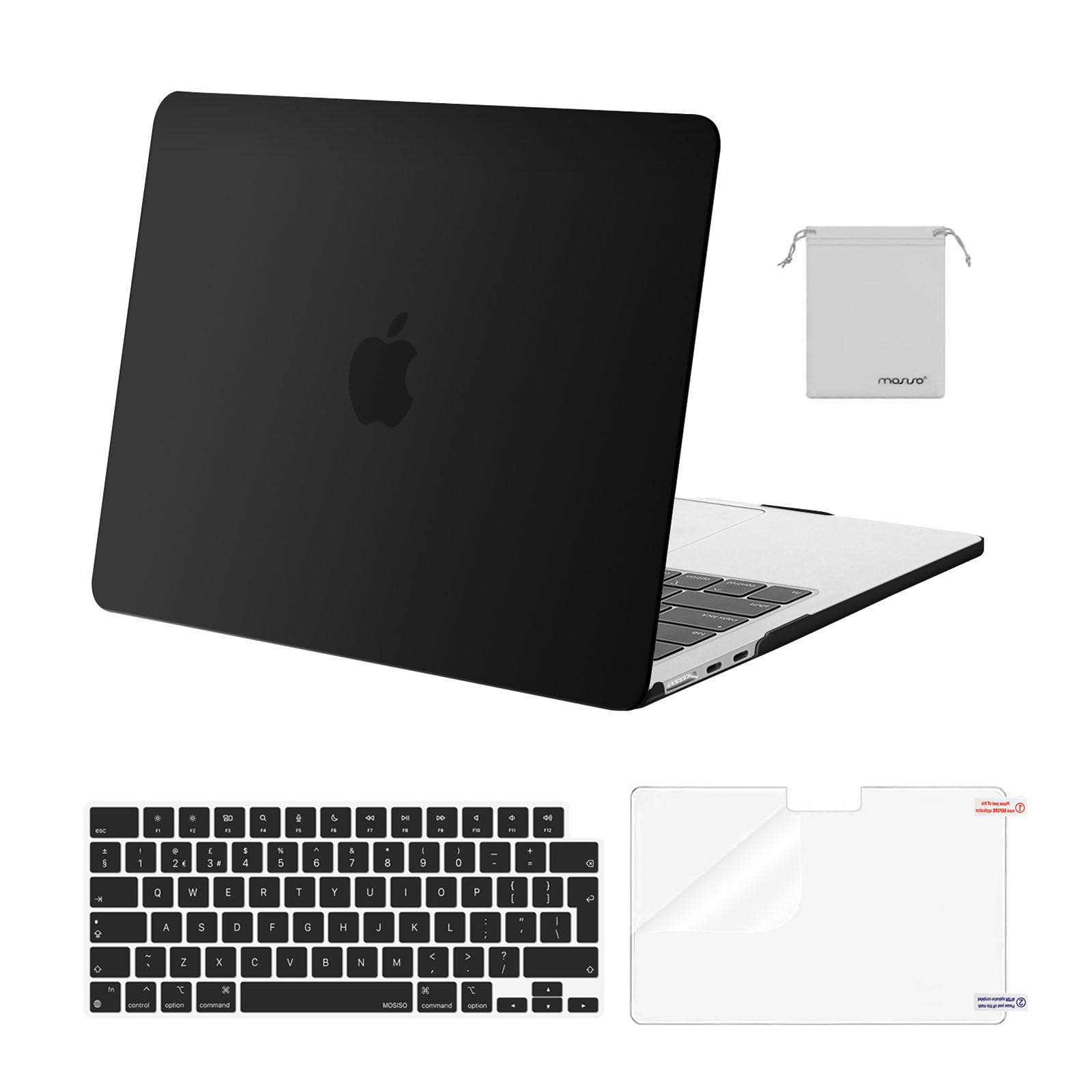 MOSISO Compatible with MacBook Air 13 inch Case M5 M4 M3 M2 2026-2022 A3449 A3240 A3113 A2681, Hard Shell Cover for MacBook Air 13.6 inch Display &KeyboardSkin&ScreenFilm&Pouch, Black