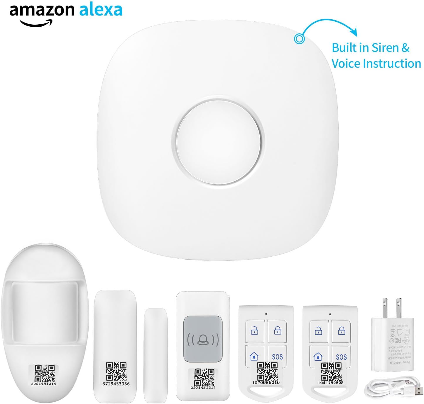 GSM Wireless Security Alarm System - Smart4u House Burglar Intruder Alarm with built-in siren, PIR Detector, Door Sensor, Doorbell, Remote Control-Free APP DIY Alarm Kit, Works with SIM Card & Alexa