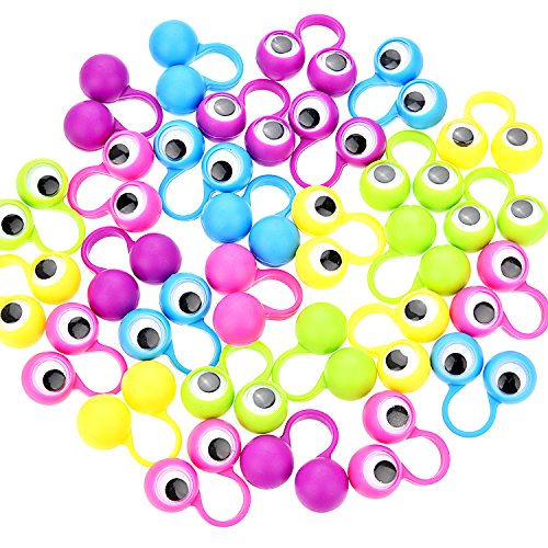 Jovitec 48 Pieces Googly Eye Rings Finger Puppets Wiggly Eyeball Finger