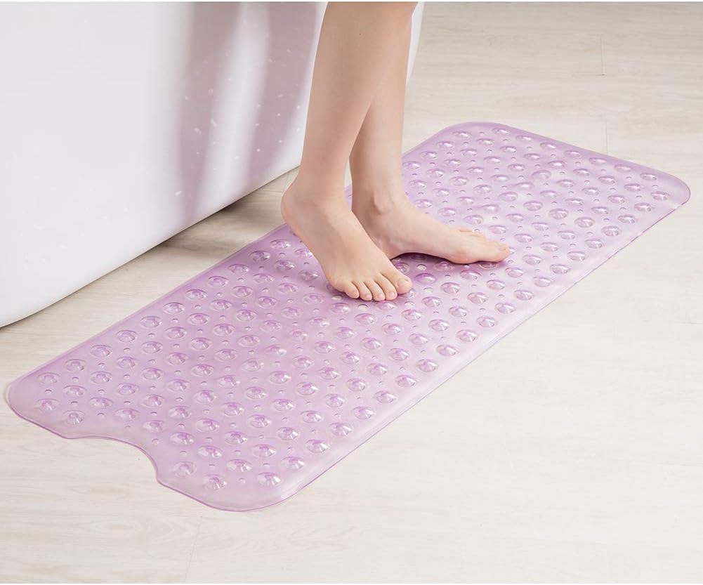 AmazerBath Bath Tub Mat, Extra Long 39 x 16 Inches Non-Slip Shower Mats with Suction Cups and Drain Holes, Bathtub Mats Bathroom Mats Machine Washable (Clear Purple): Home & Kitchen