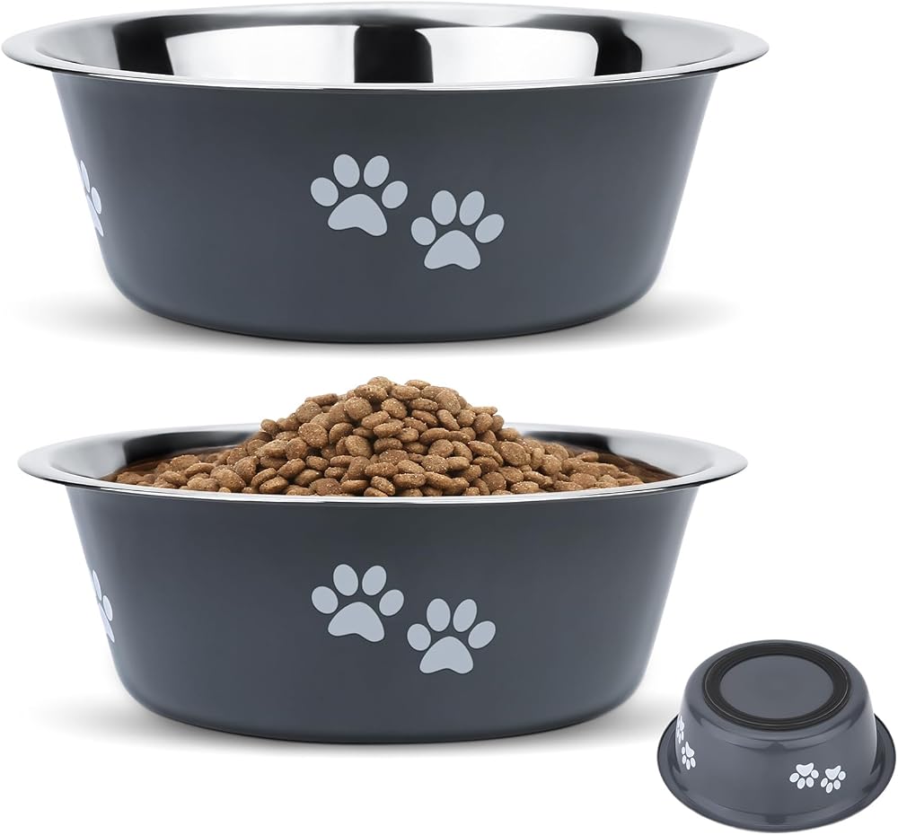 PETTOM 2 Pack Stainless Steel Dog Bowls 860ML Non-Slip Silicone Base