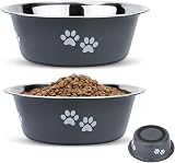 PETTOM 2 Pack Stainless Steel Dog Bowls 860ML Non-Slip Silicone Base