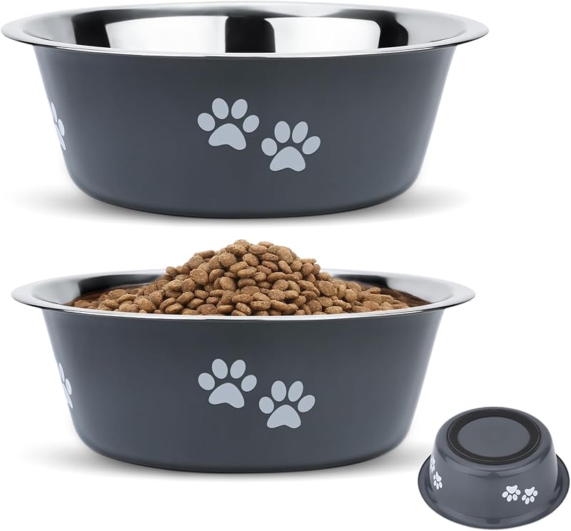 PETTOM 2 Pack Stainless Steel Dog Bowls 860ML Non-Slip Silicone Base