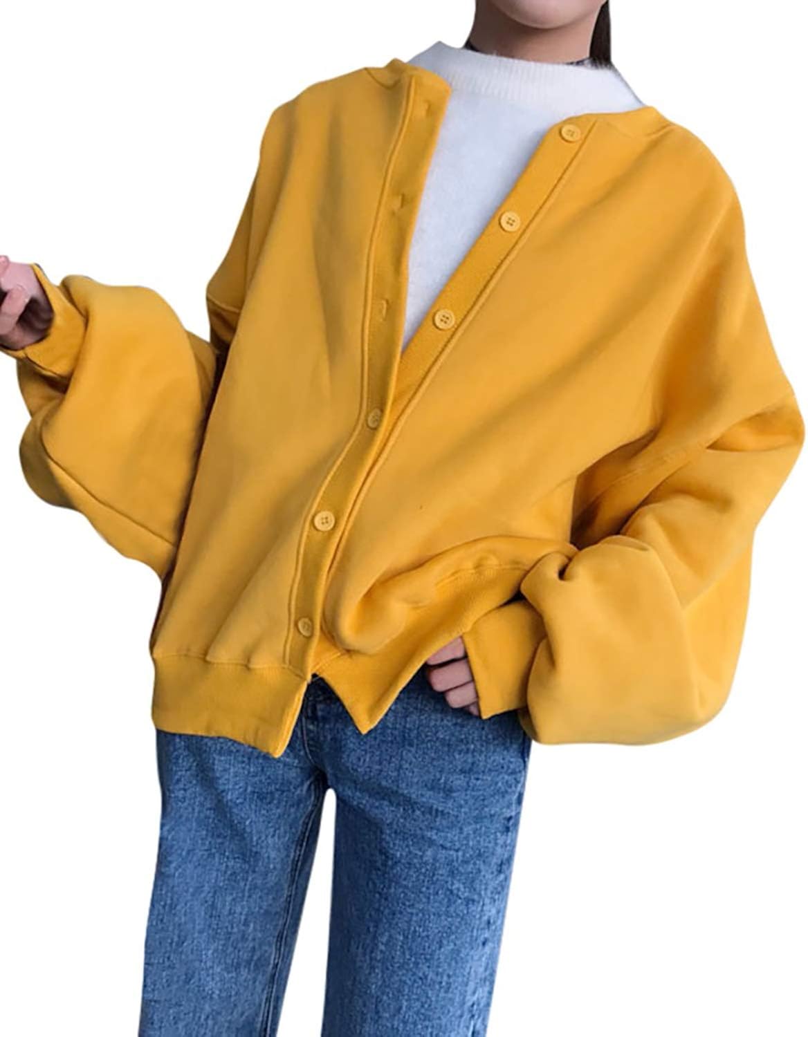 Oversized Solid Bomber Jacket Women Button Retro Coat Spring New Winter