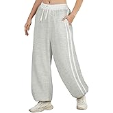 Unsenthy Track Pants Women Wide Leg Sweatpants High Waisted Baggy Joggers Side Stripe Drawstring Ankle Pant with Pockets