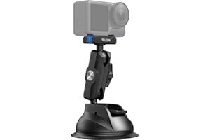 TELESIN Suction Cup Car Mount for DJI Action 6 5 pro/4/3 – Strong Magnetic Base, 360° Adjustable Dual Ball Head, Quick Releas