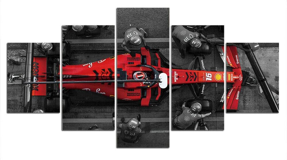 Dionysios Print Framed Canvas Charles Leclerc F1 Ferrari Pit Stop 5 Pieces Wall Art Decor Ready to Hang on The Wall with Frame - Size 3