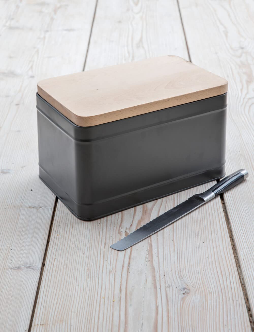 Garden Trading Borough Bread Bin Crafted in Beech, Powder Coated Steel & Steel | H21 X W33 X D18cm