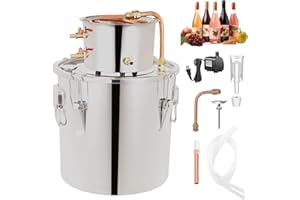 DESENNIE Shine Still 8 GAL 2 Pots Distillery Kit for Alcohol Stainless Steel Copper Tube Complete with Water Pump Metal Thermometer Fermentation Airlock Distilling for Whiskey, Brandy etc.