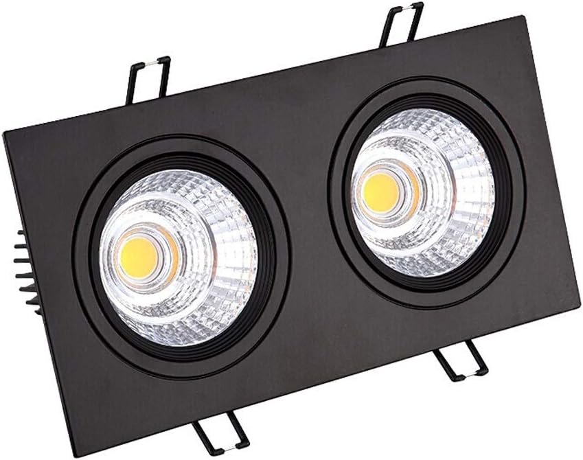 Wlnnes Black Double Head Recessed Spotlight Cob Led10W14W20W30W Adjustable Angle Recessedt Downlight Rectangular Double Head 30w Black Shell Neutral Light AC110-240V Ceiling Light