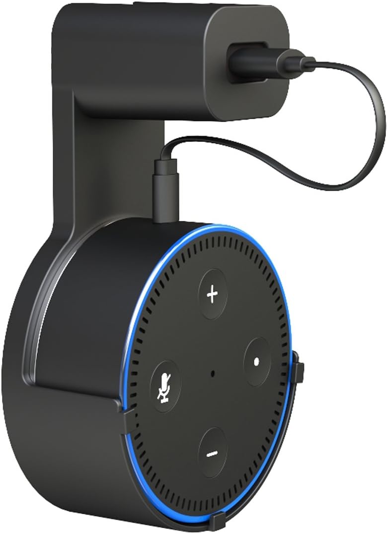 Echo Dot Wall Mount Hanger Stand for Dot 2nd Generation Case Hardware Brackets Hanger Stand Holder Compact Plug in Kitchens Bathroom (Black)