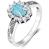 BETHZA Genuine Turquoise Flower Rings 925 Sterling Silver Flower Ring for Women Native American Western Jewelry for Anniversary
