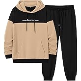 Babioboa Men's Hooded Tracksuit 2 Piece Color Block Fleece Sweatsuit Jogging Sport Suit Letter Hoodie and Sweatpant Set