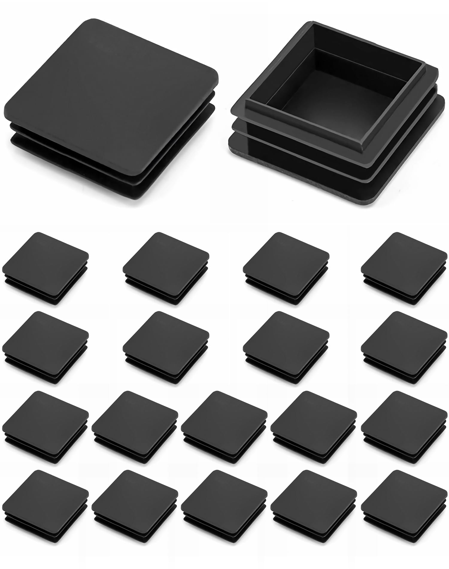QWORK® Square Plastic End Caps, Inner Plugs Square Ribbed Tube for Tables Desks Chairs Bed Furniture Foot Plug Steel Pipe Cover, 2” x 2” / 50x50mm, 20 PCS