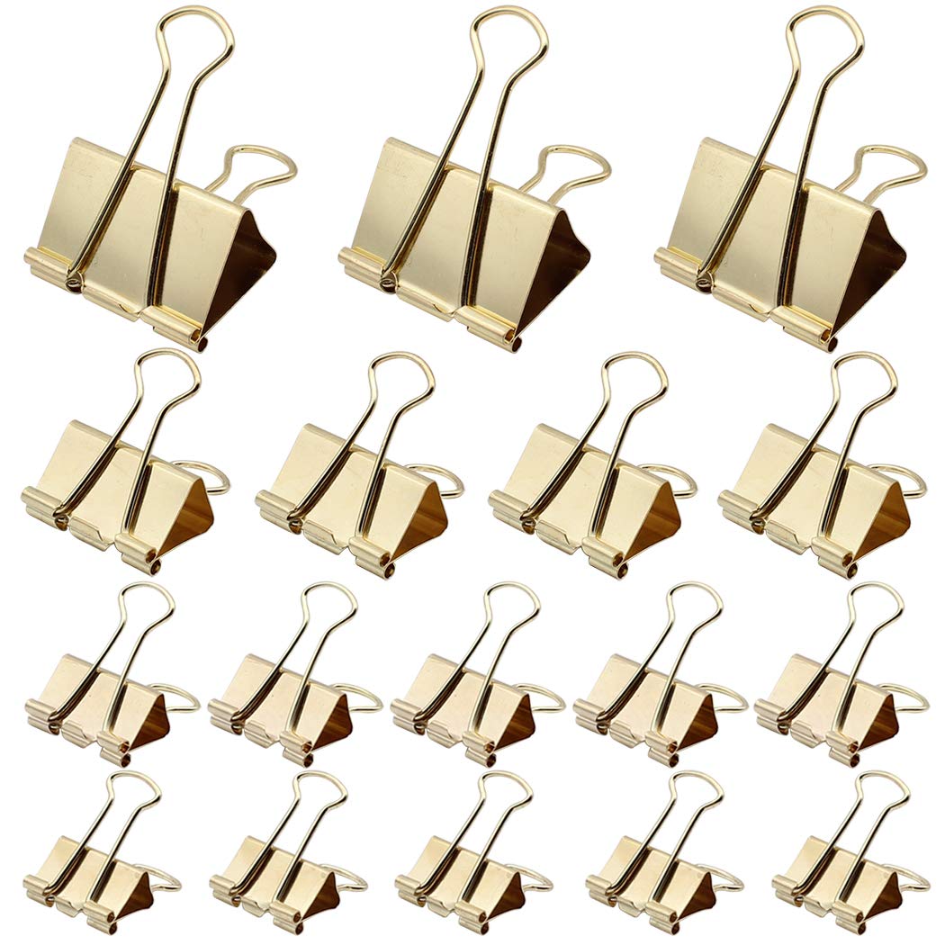 Zoohot Gold Bulldog Clip Assorted Sizes, 51mm, 32mm, 25mm, 19mm, Pack of 45